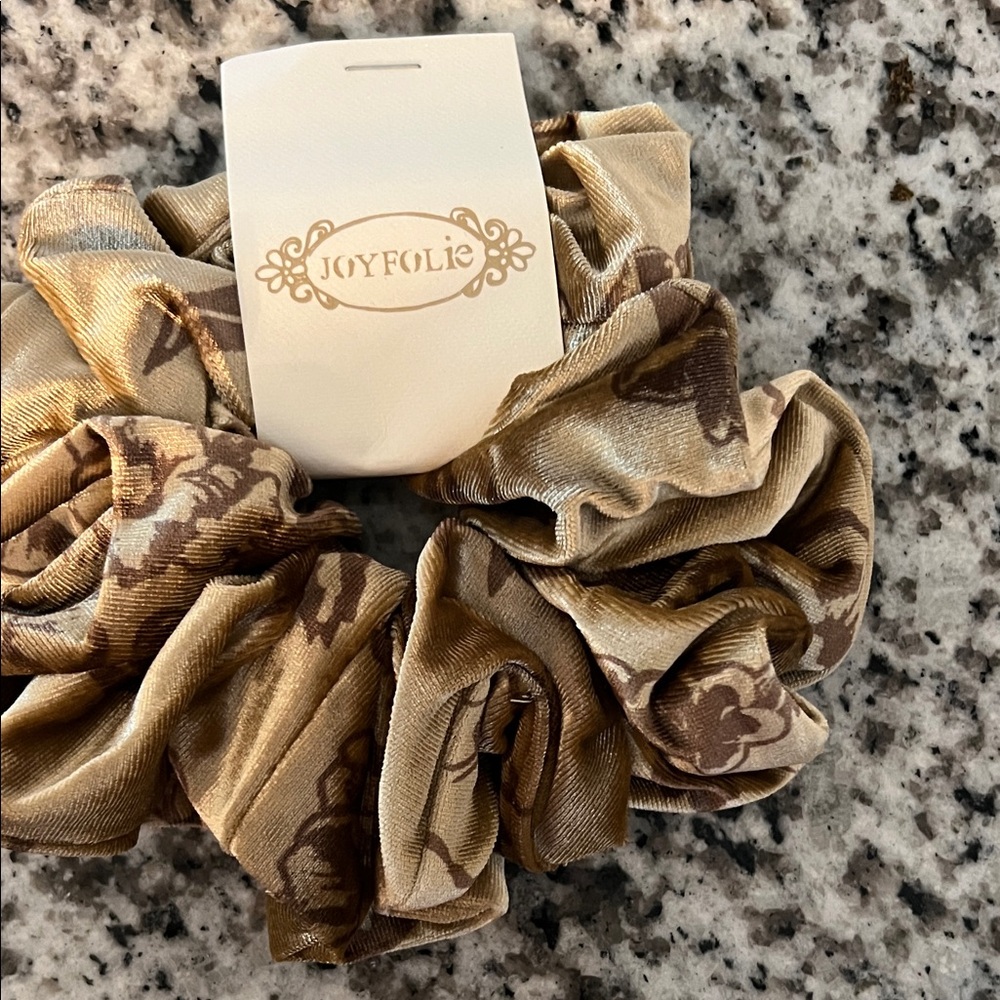 Joyfolie Gold and Brown Floral Hair Scrunchie